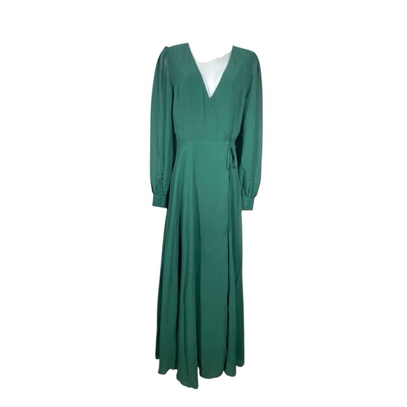 Lulus My Whole Heart Emerald Green Long Sleeve Wrap Dress Womens‎ Size Small - Picture 2 of 11